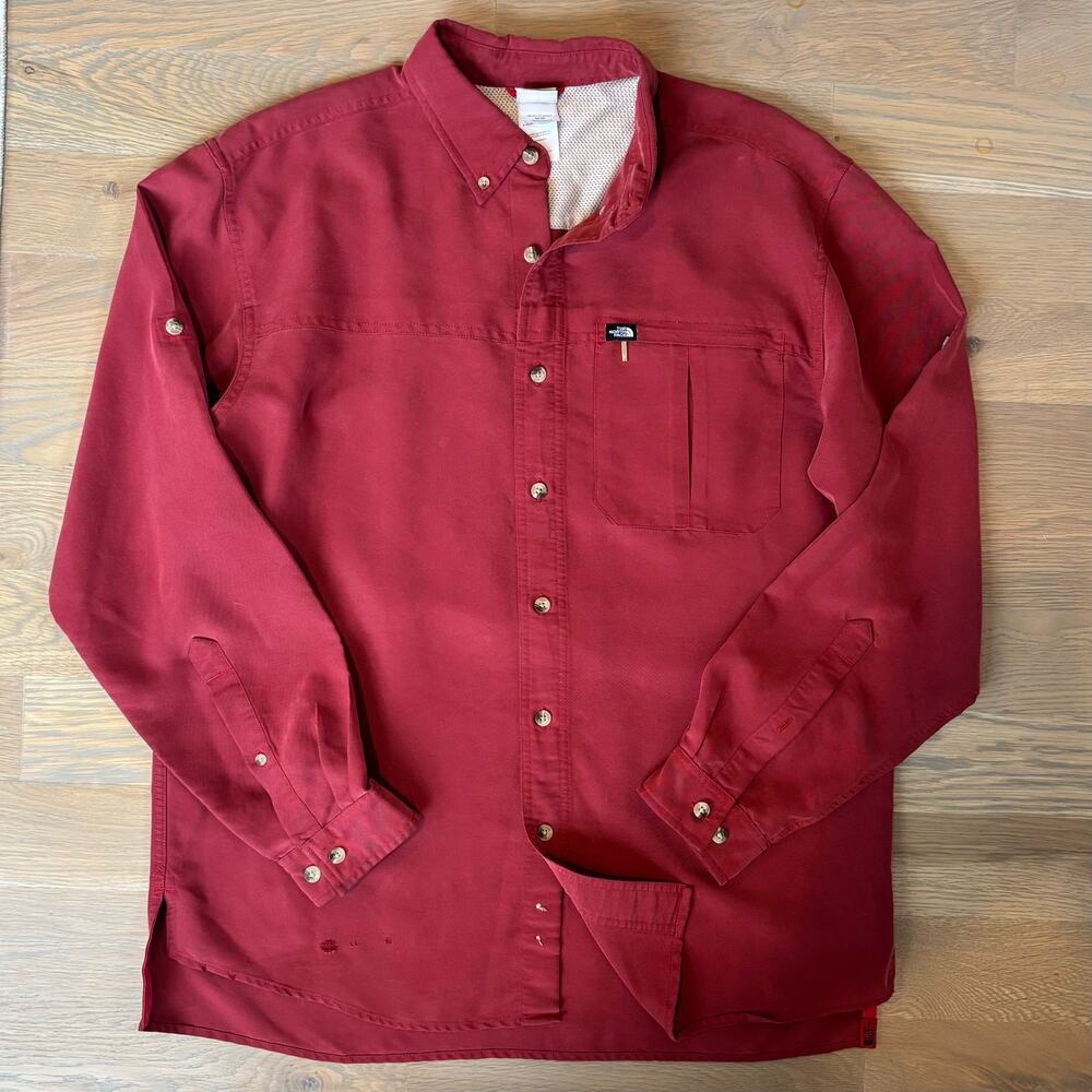 The North Face Syncline Button Down Shirt Manzanita Red Mens Size Medium